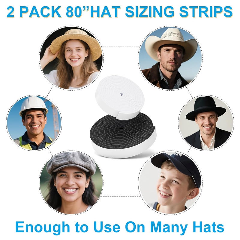 Teraves 2 Pack Hat Size Reducer Tape Roll 80", Hat Sizer Insert Reducing Self Adhesive Foam Filler Tape, Accommodates All Hat Styles, 0.12 Inch and 0.2 Inch Thick, Black and White - Image 4